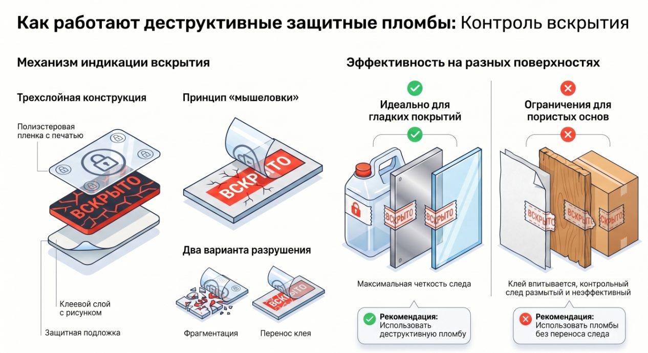 Пломбы наклейки оставляющие след